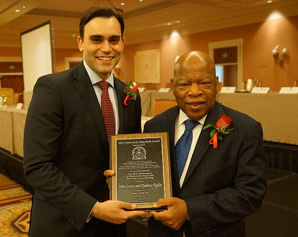 Andrew Aydin and Congressman John Lewis accept their Author Honor from the Coretta Scott King Book Awards